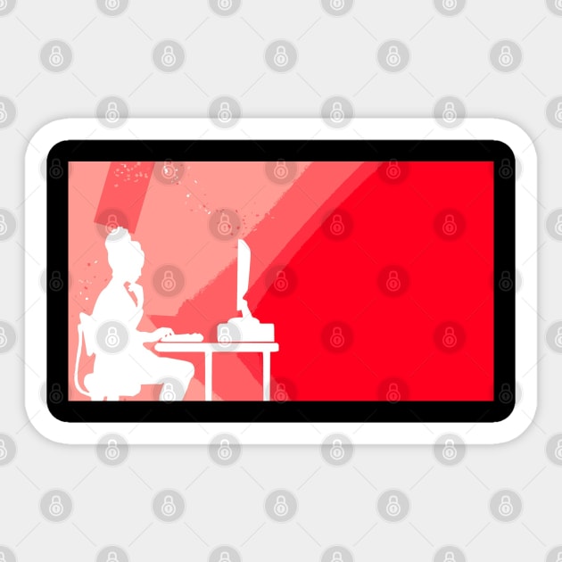 Woman Desk Computer Sticker by GodfreyRackc